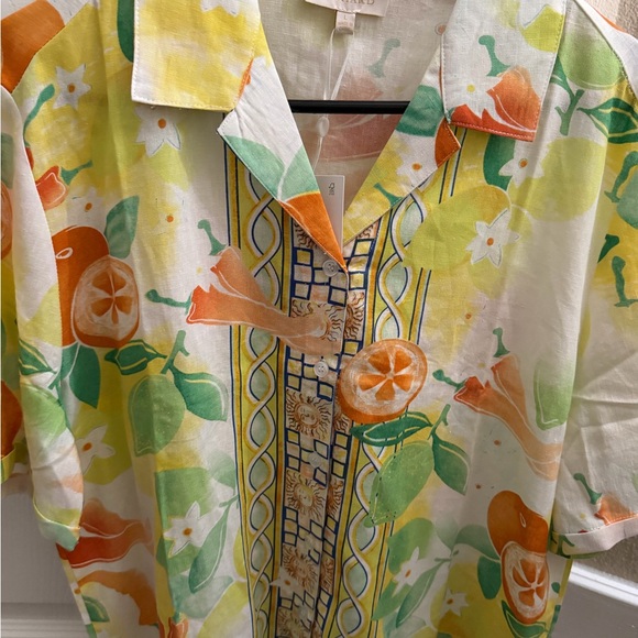 Vibrant Citrus Print Button Down Top - Picture 5 of 13
